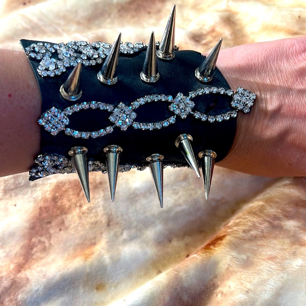 Leather spike cuff bracelet